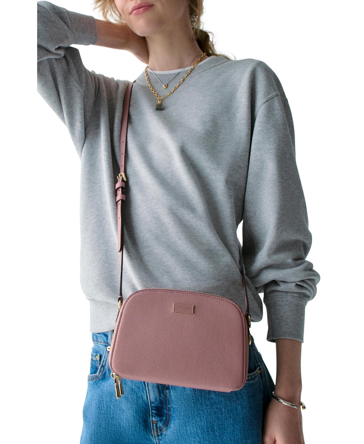 Serena Pebbled Leather Double Zip Dome Crossbody