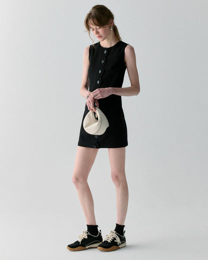 KM477-Scallop Shift Dress-Black