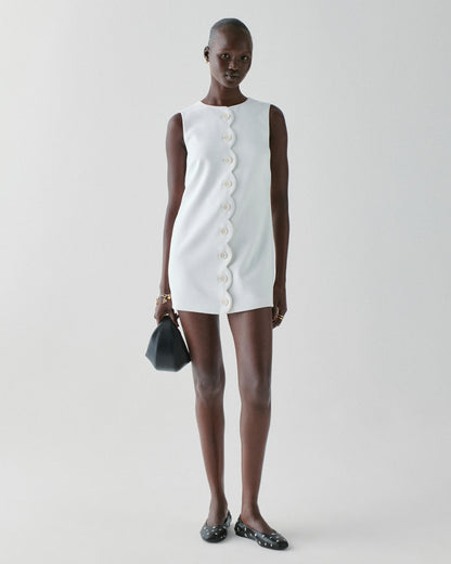 KM477-Scallop Shift Dress-Cream