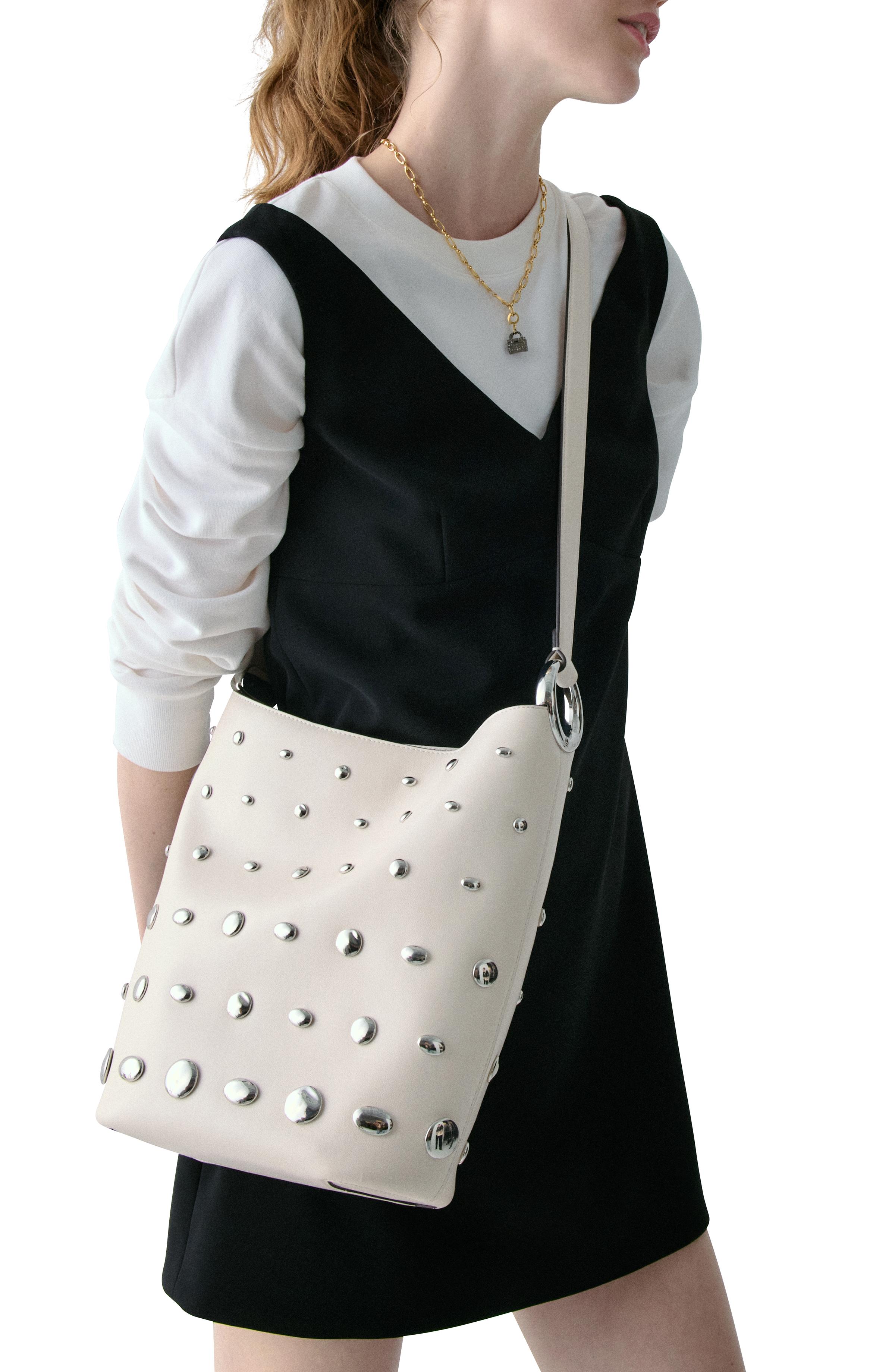 KM493-Halo Studded Bucket Bag-Cream
