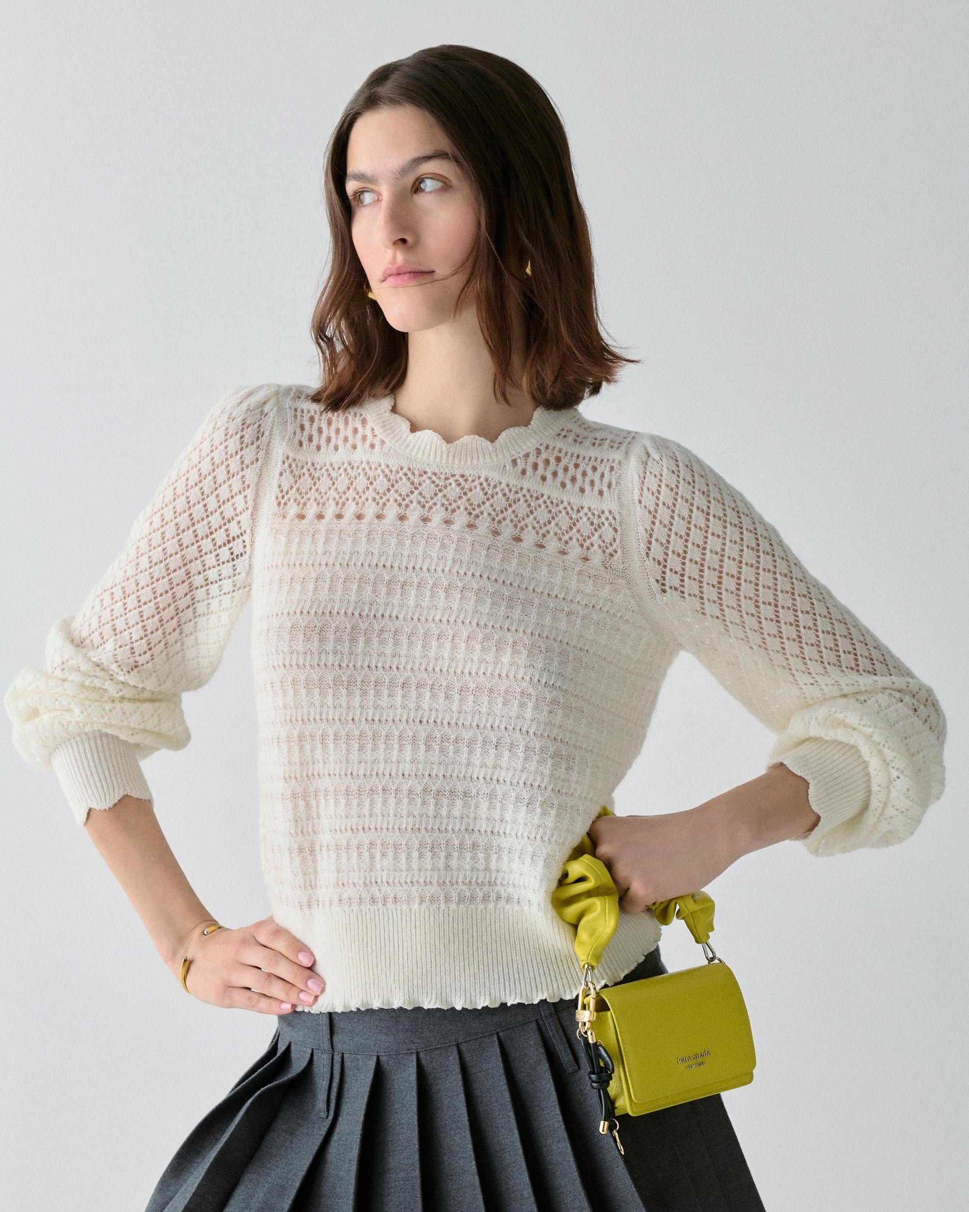 KM773-Pointelle Sweater-Cream