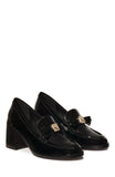 KM794-
Deco Bow Heeled Loafer-Black