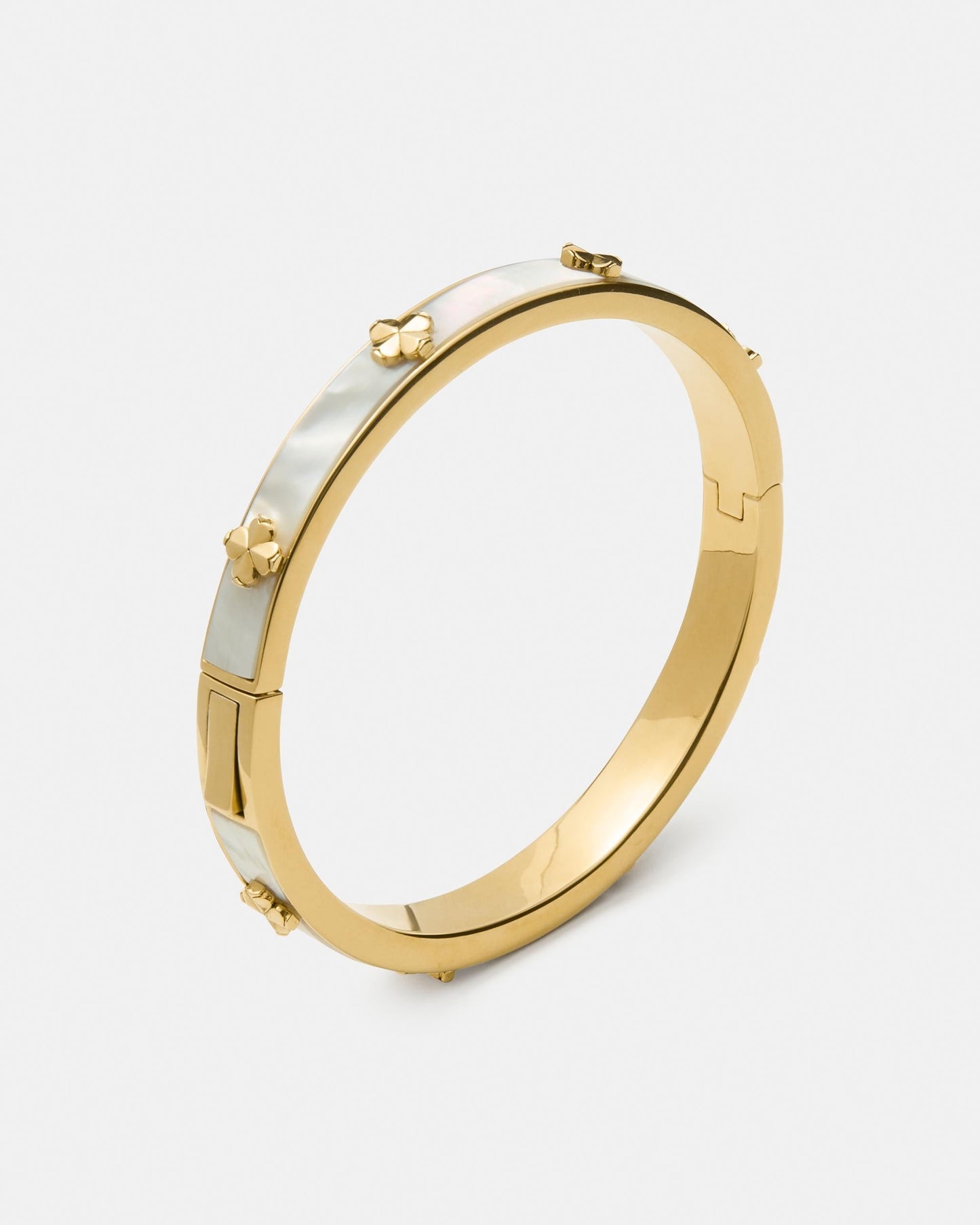 KM985-Spade Flower Hinged Bangle-Mother Of Pearl