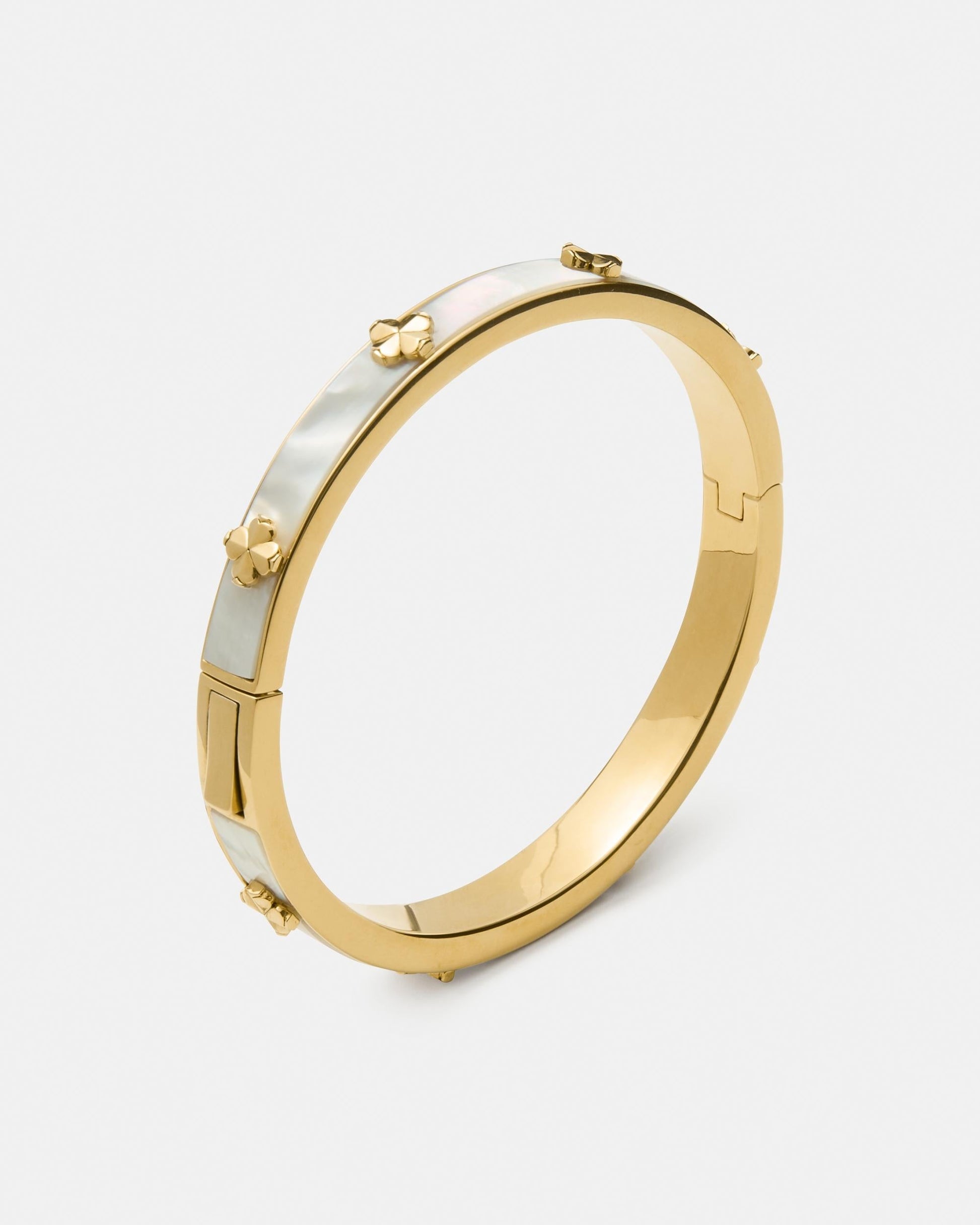 KM985-Spade Flower Hinged Bangle-Mother Of Pearl