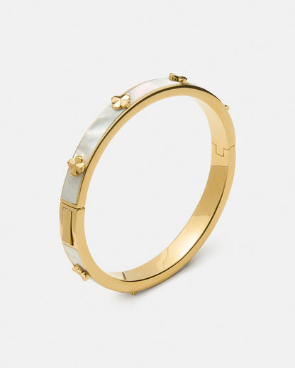 KM985-Spade Flower Hinged Bangle-Mother Of Pearl