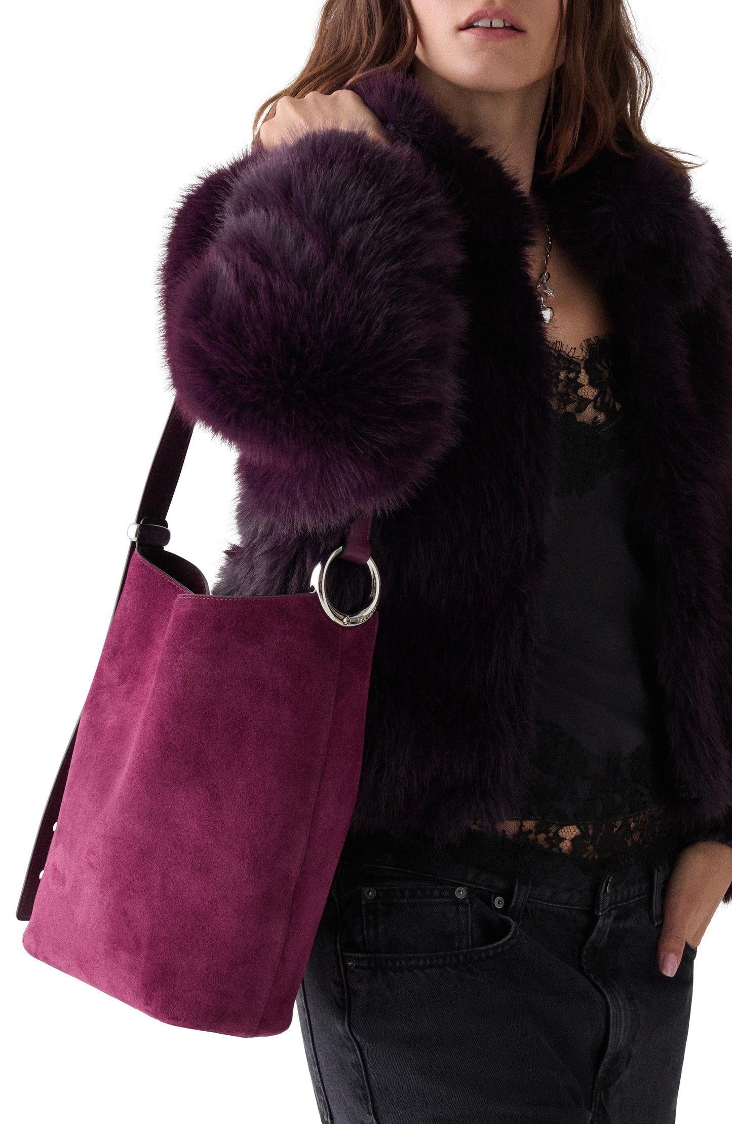 KN280-Halo Suede Bucket Bag-Purple Agate
