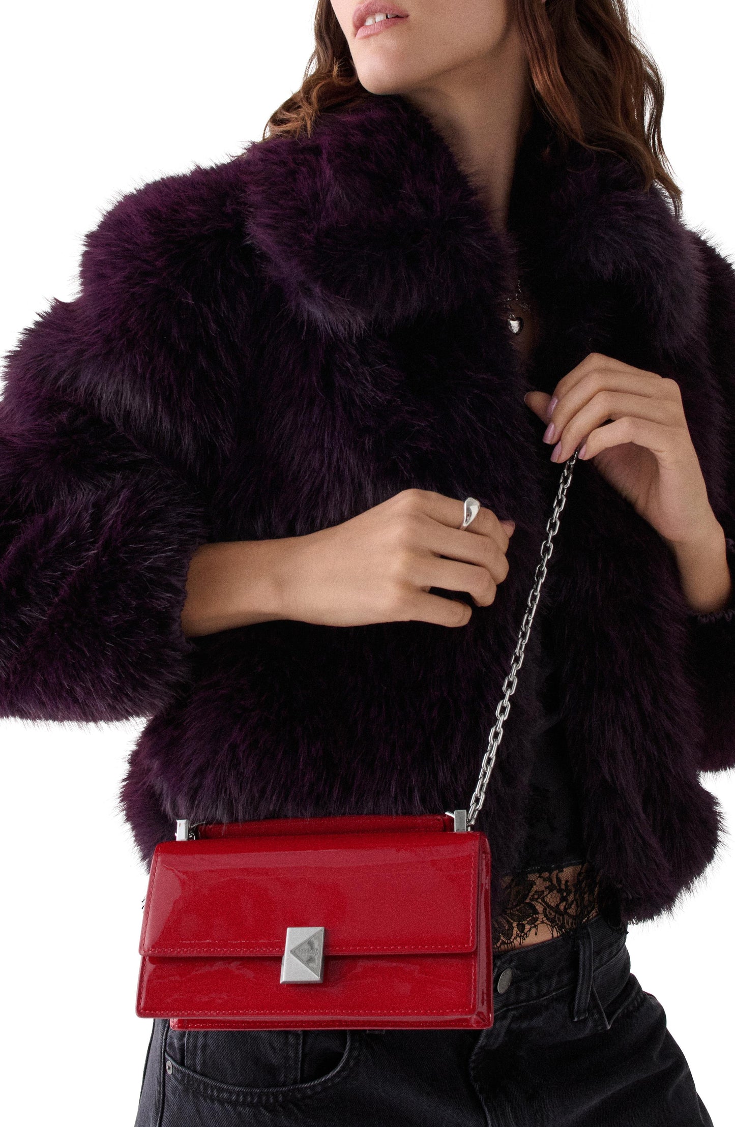 KN317-Deco Patent Mini Crossbody-Dark Scarlet