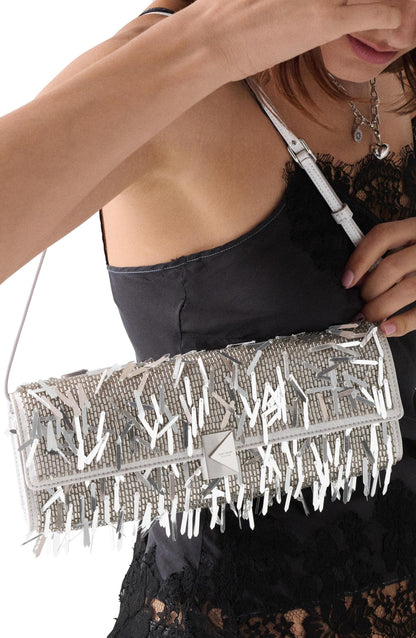 KN377-Deco Embellished Soft Mini Shoulder-Silver