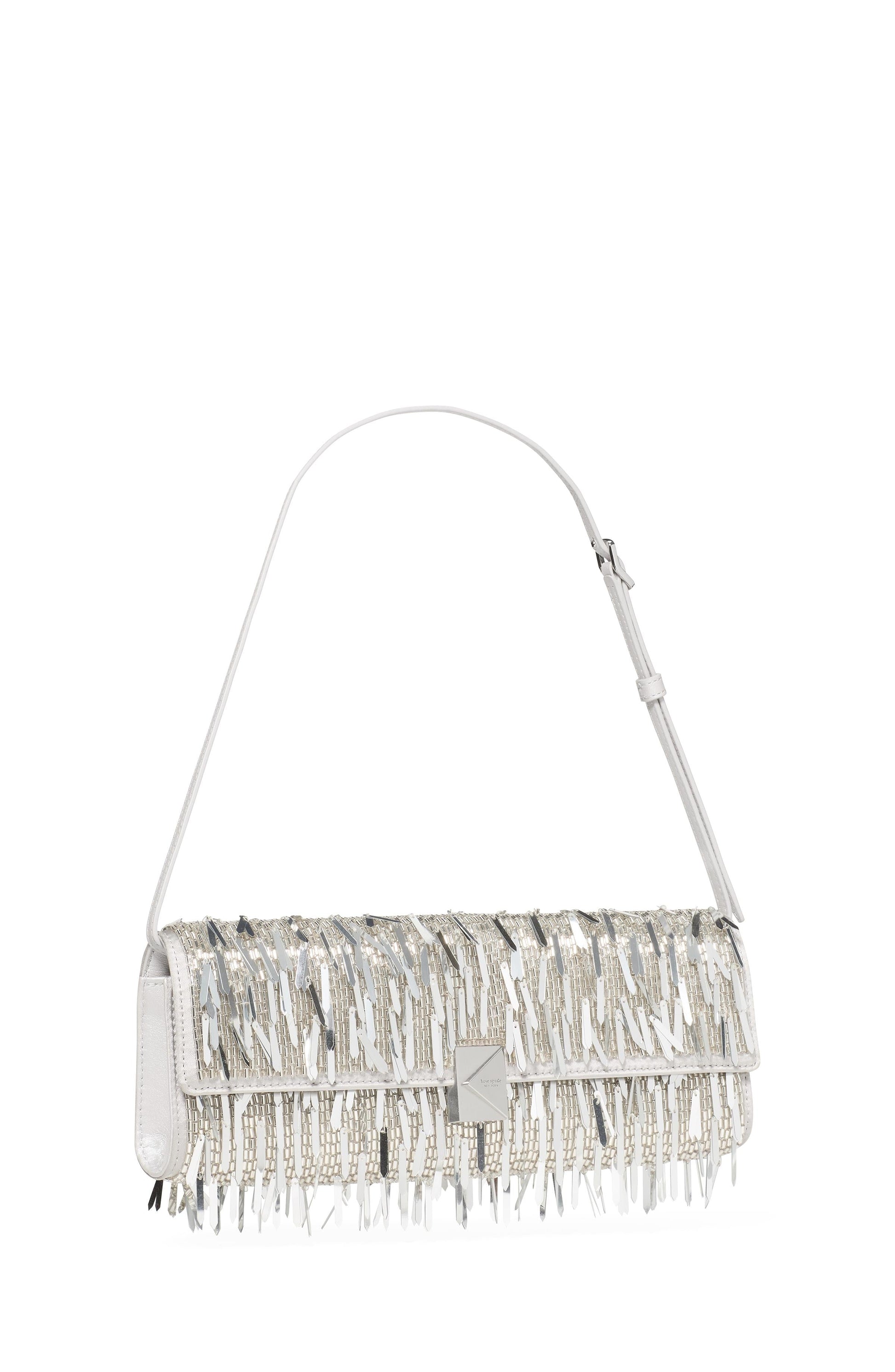 KN377-Deco Embellished Soft Mini Shoulder-Silver