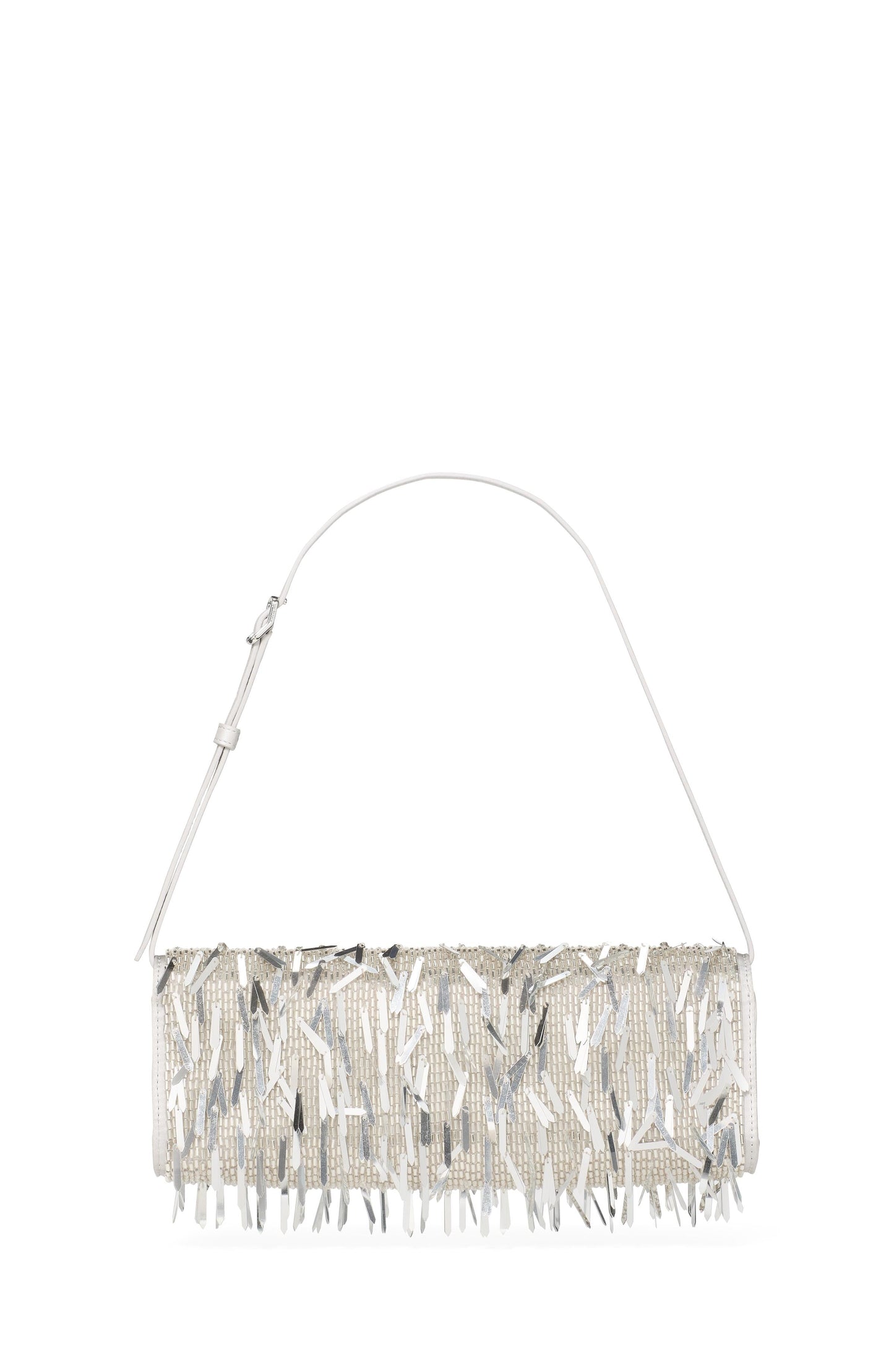KN377-Deco Embellished Soft Mini Shoulder-Silver