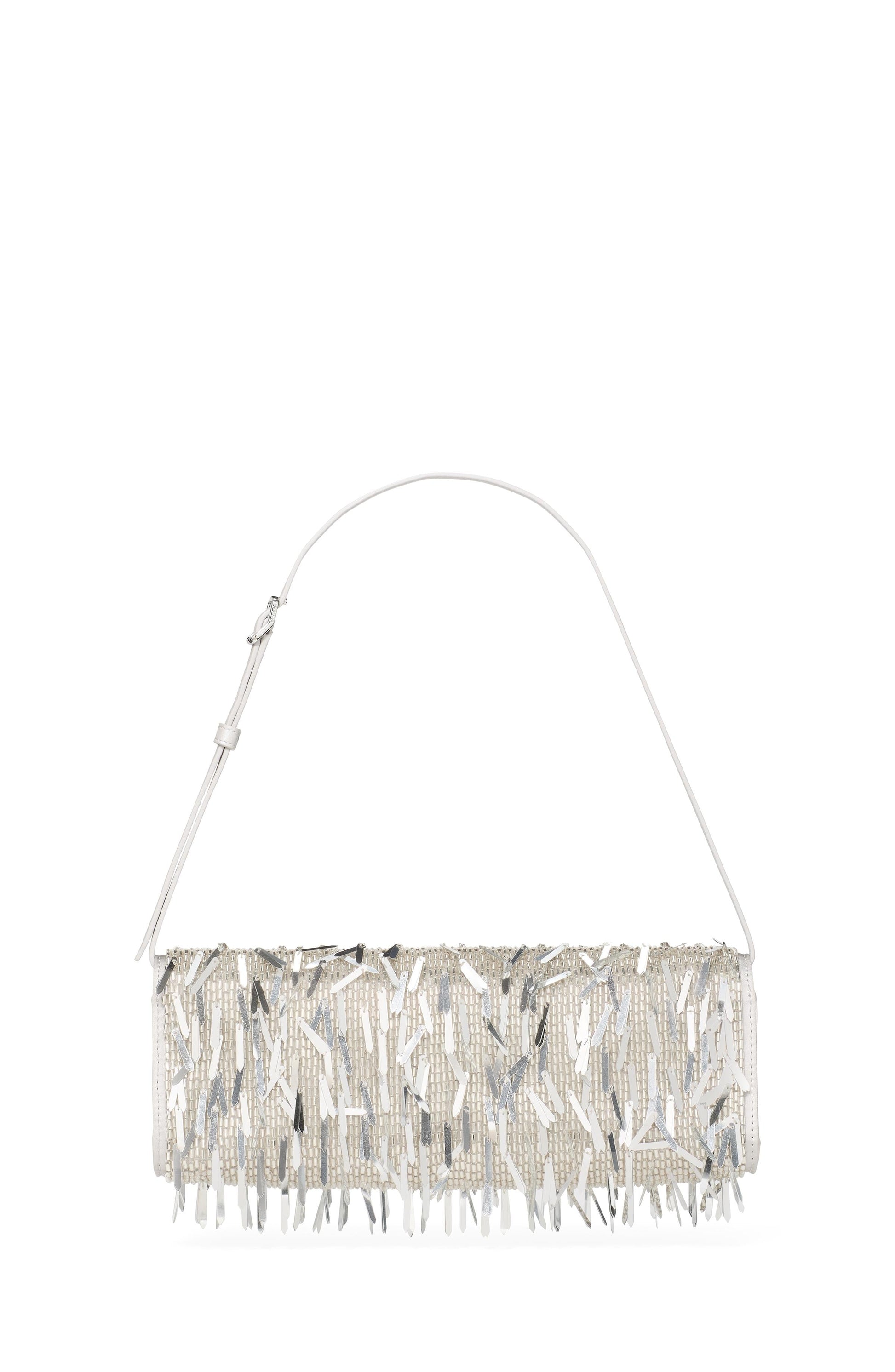 KN377-Deco Embellished Soft Mini Shoulder-Silver