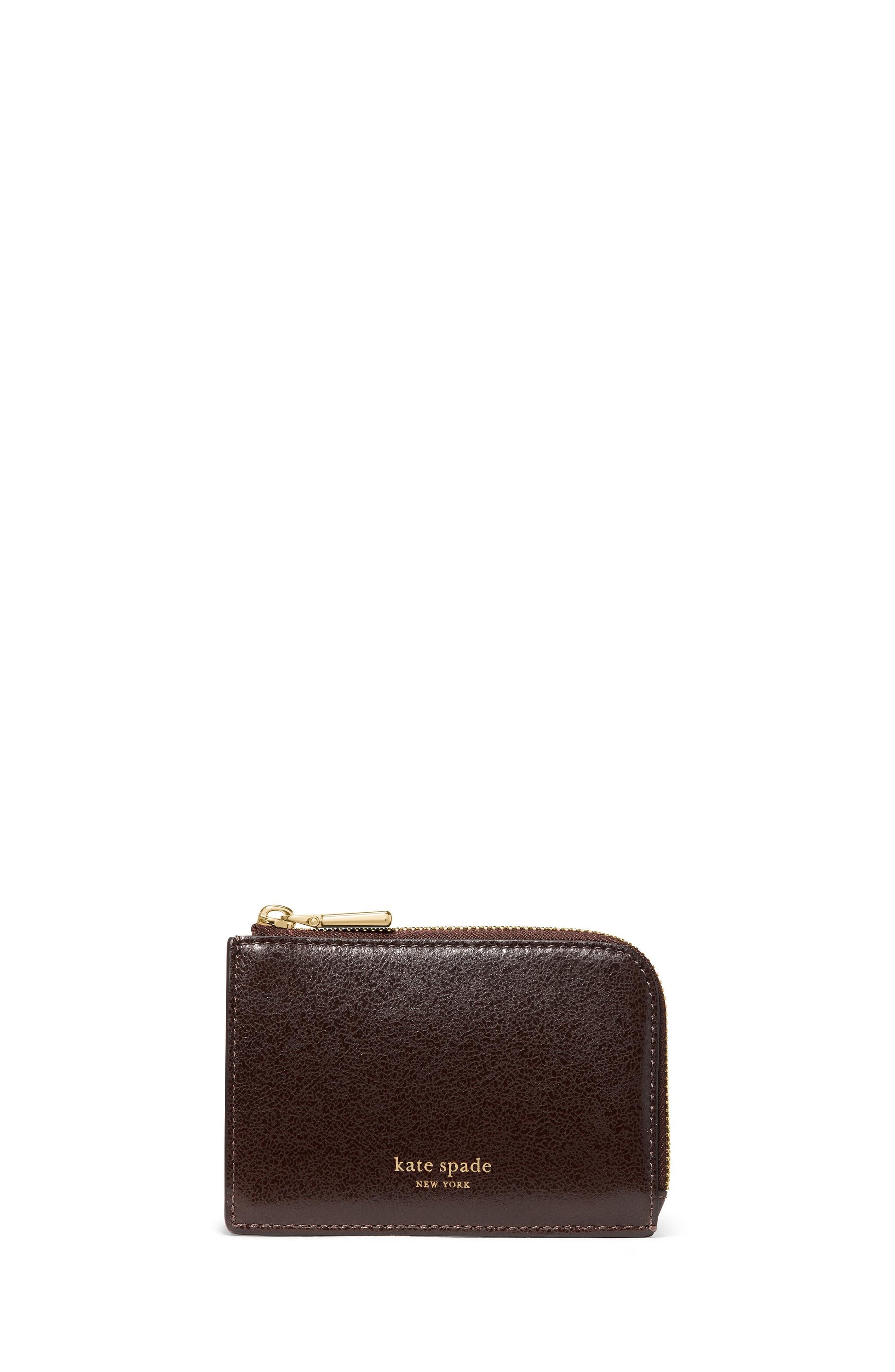 KN422-Patent Mini Zip Card Case-Hot Fudge