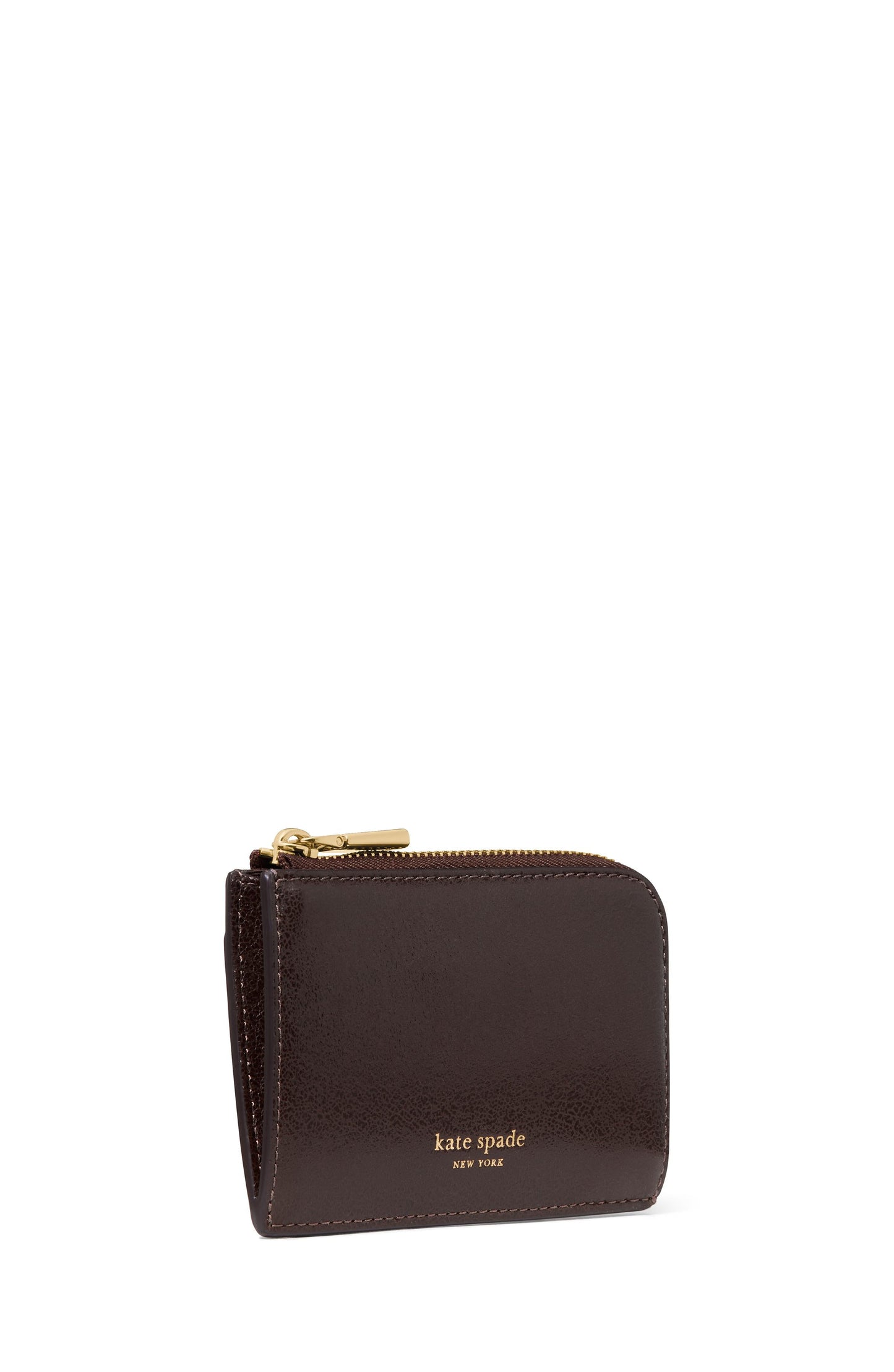 KN422-Patent Mini Zip Card Case-Hot Fudge