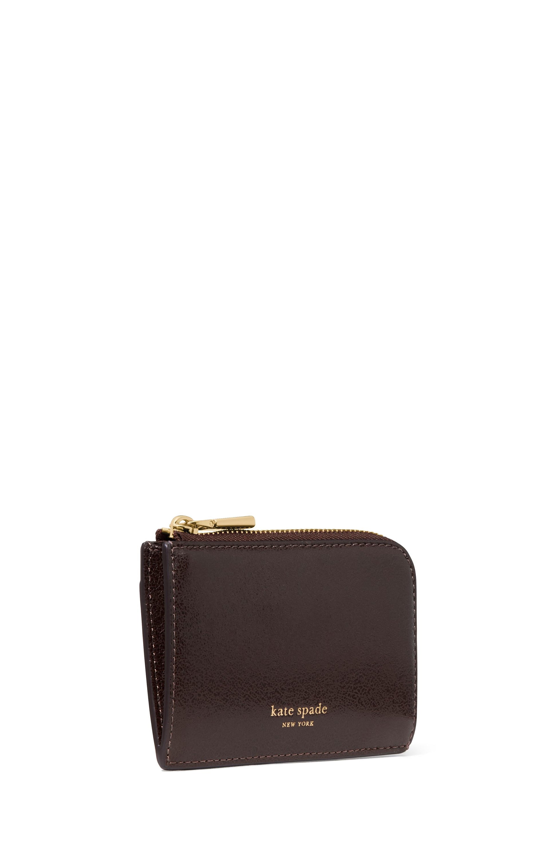 KN422-Patent Mini Zip Card Case-Hot Fudge