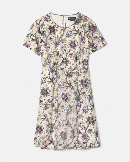 KN458-Satin Devore Empire Waisted Mini Dress-Parchment