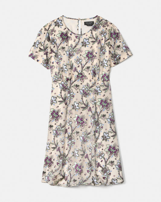 KN458-Satin Devore Empire Waisted Mini Dress-Parchment