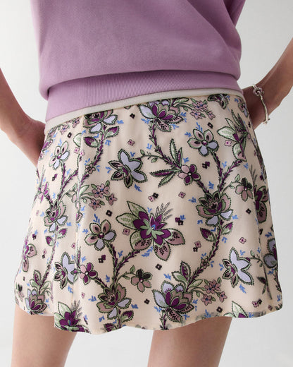 KN460-Satin Devore Mini Skirt-Parchment