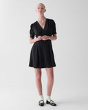 KN480-Fluid Puff Sleeve Mini Dress-Black