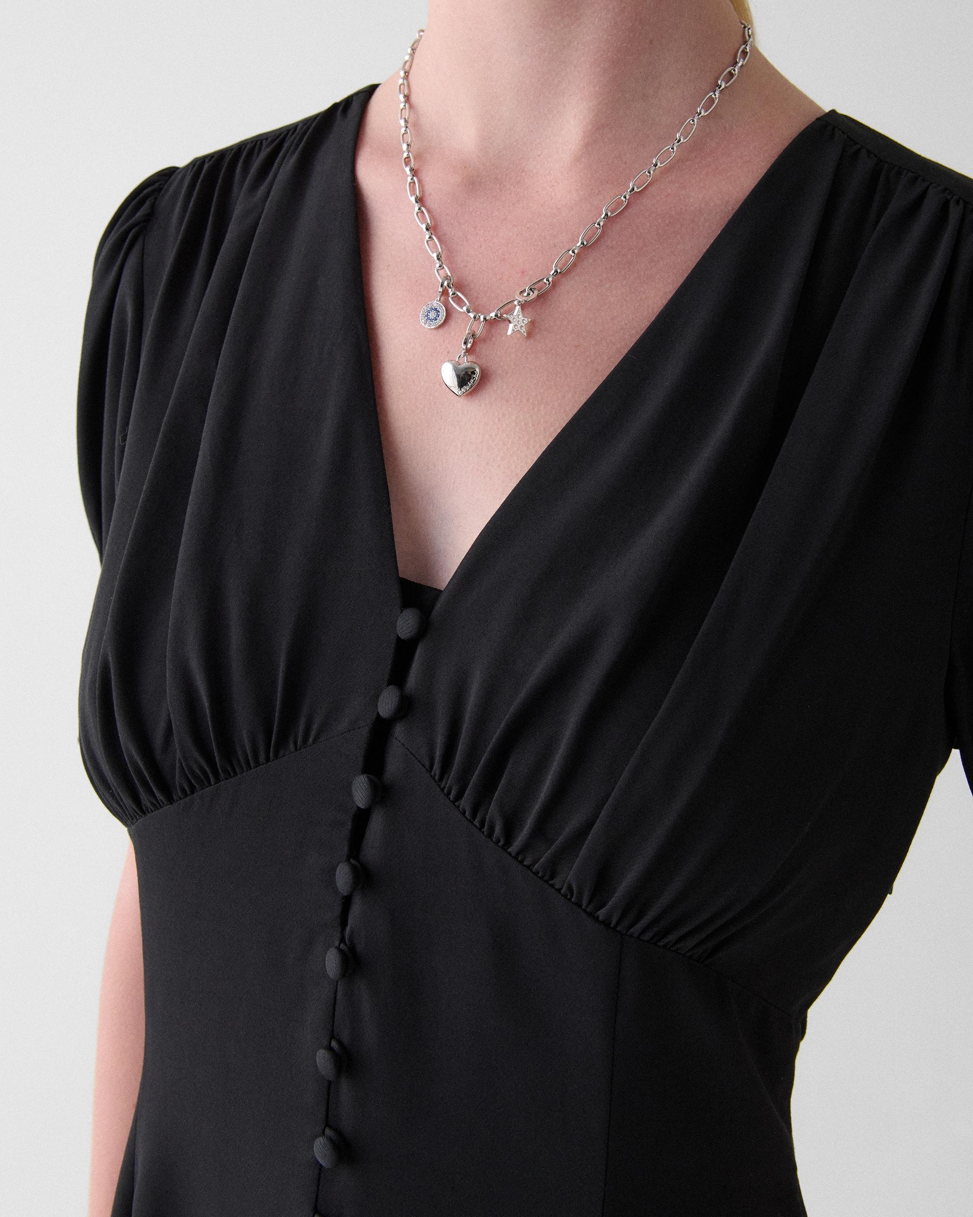 KN480-Fluid Puff Sleeve Mini Dress-Black