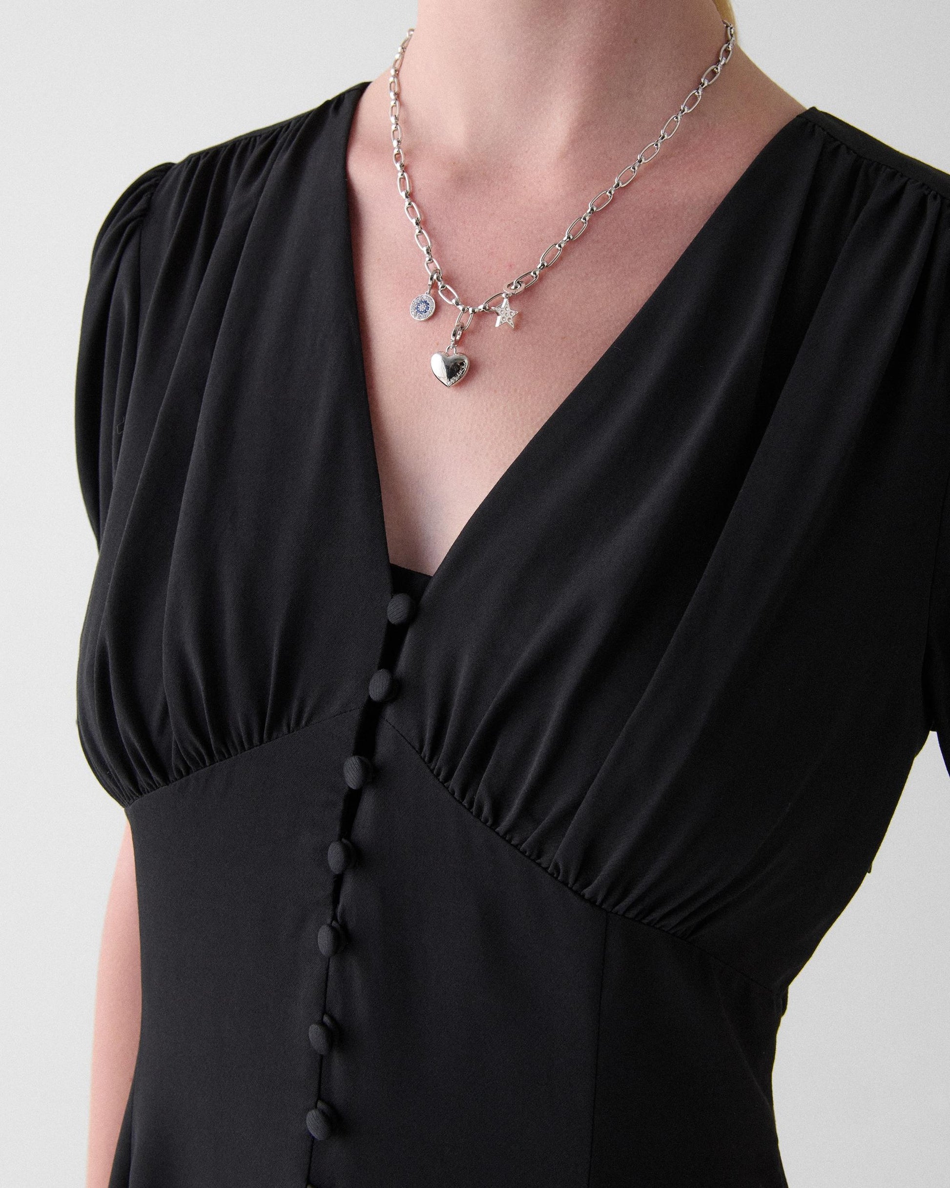 KN480-Fluid Puff Sleeve Mini Dress-Black
