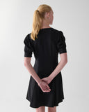 KN480-Fluid Puff Sleeve Mini Dress-Black