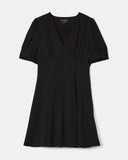 KN480-Fluid Puff Sleeve Mini Dress-Black