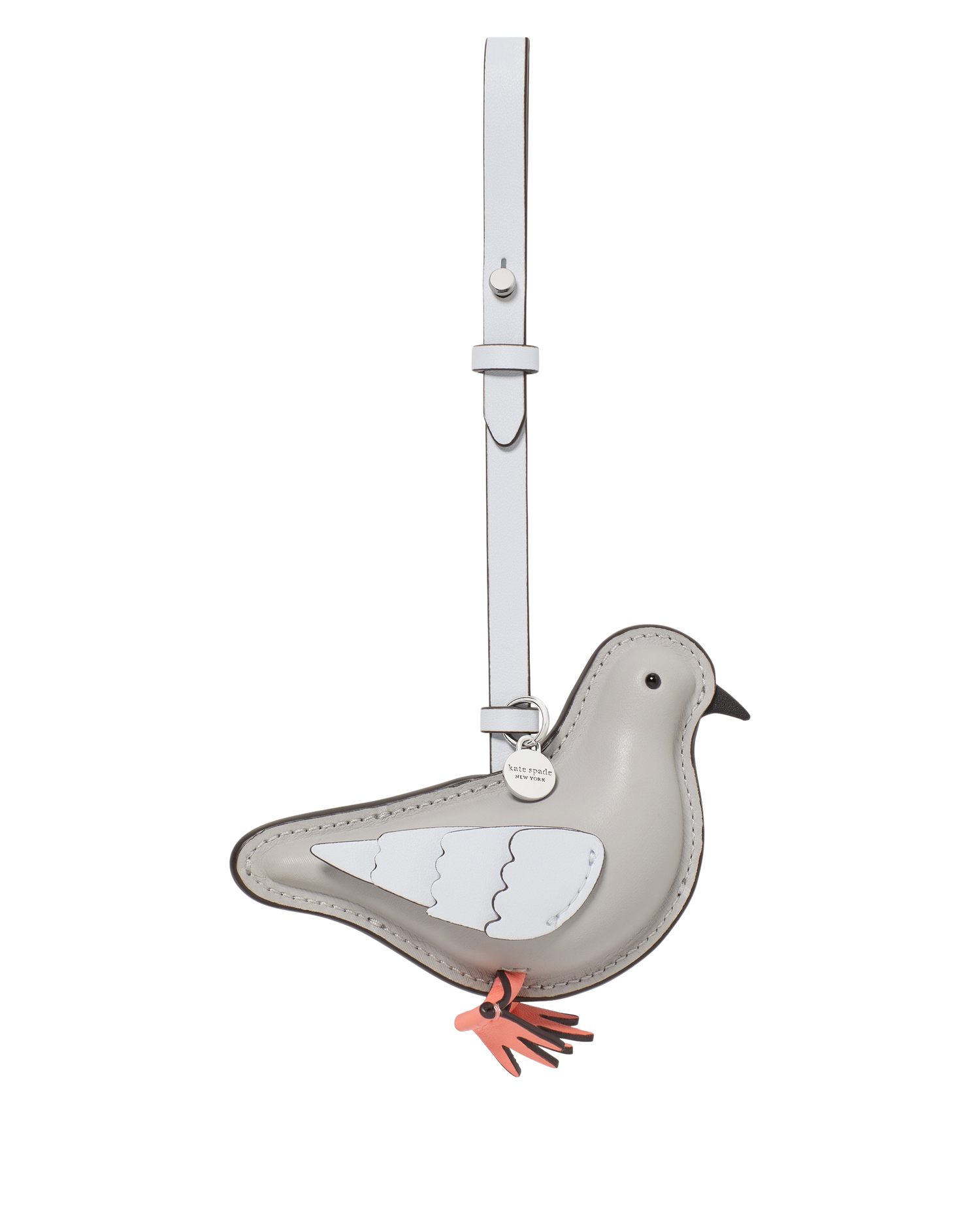 KN964-Critters Mixed Material Perry Pigeon Bag Charm-Platinum Grey