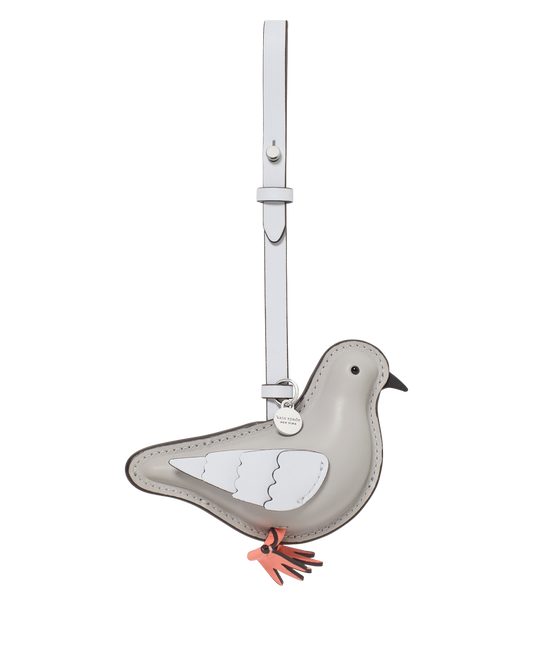 KN964-Critters Mixed Material Perry Pigeon Bag Charm-Platinum Grey