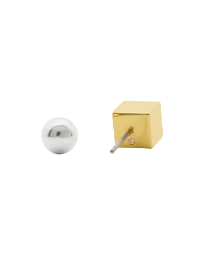 KO246-Geo Pop Asymmetrical Studs-Gold Silver