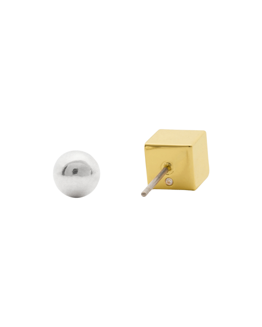 KO246-Geo Pop Asymmetrical Studs-Gold Silver