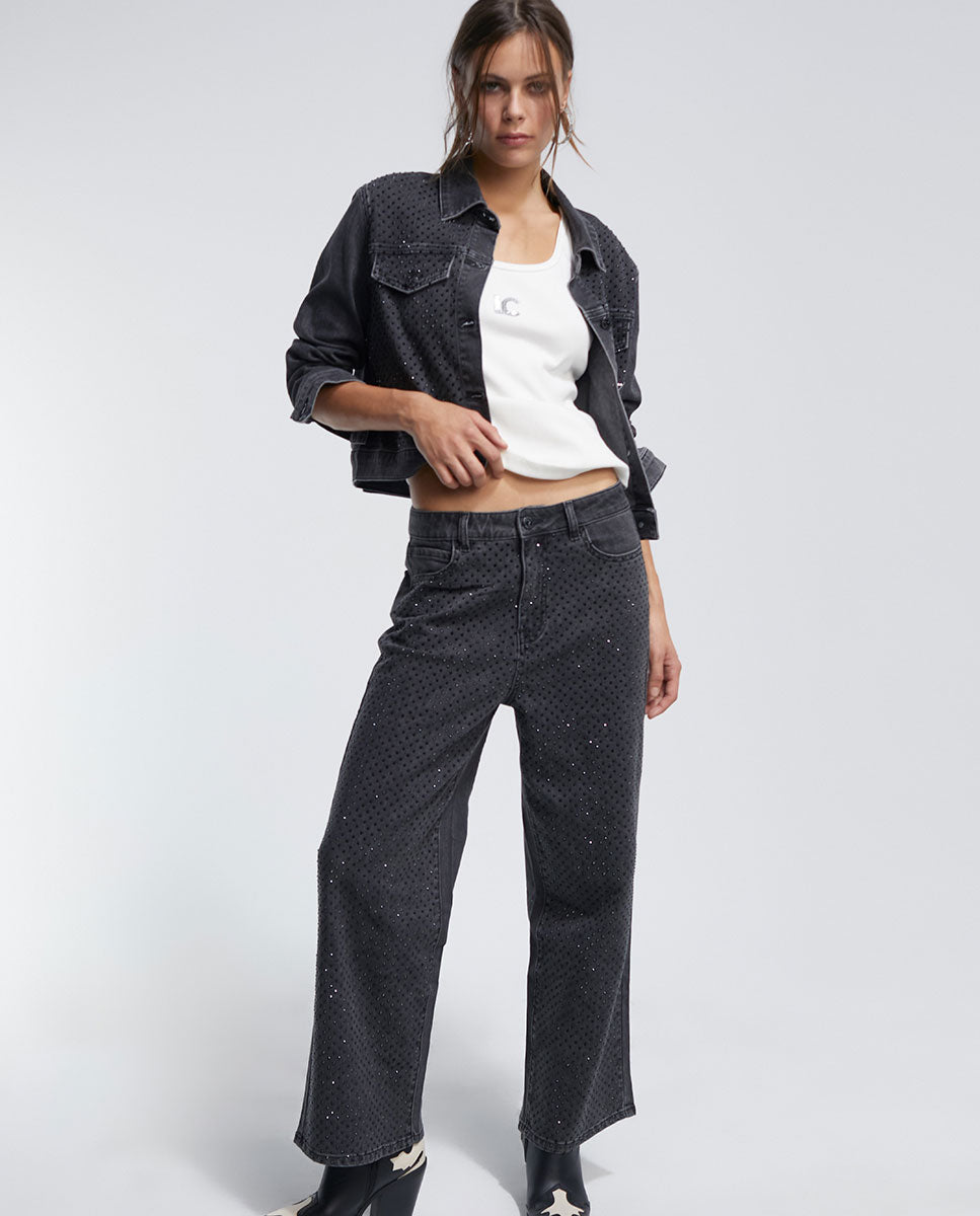 Denim jacket with diamanté detail