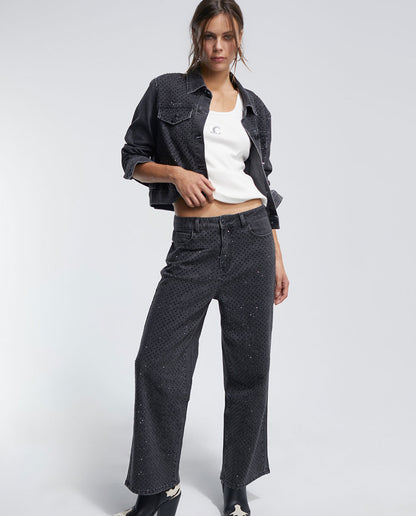 Denim jacket with diamanté detail