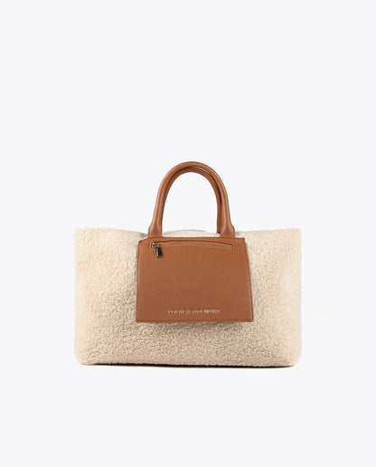 Faux shearling tote bag