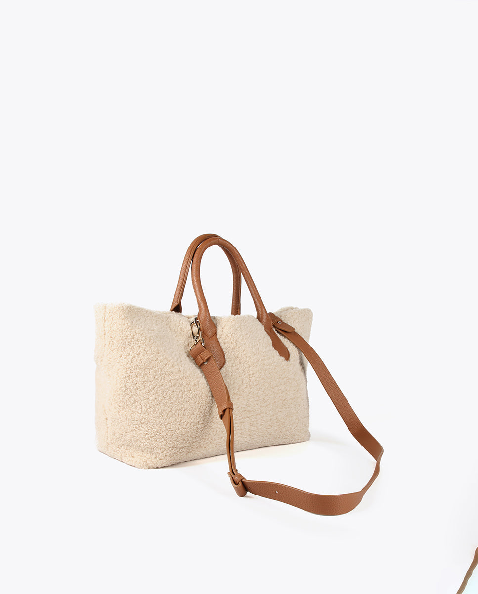 Faux shearling tote bag