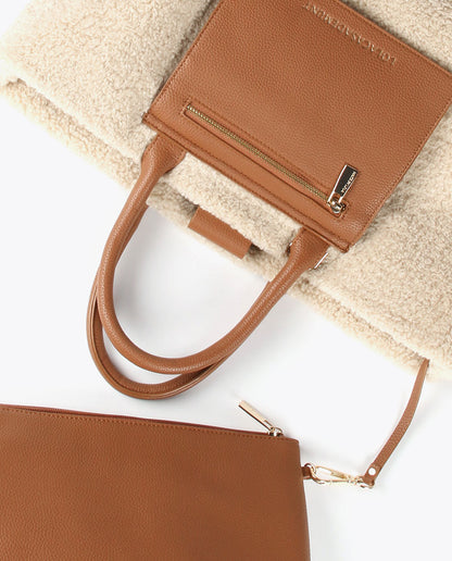 Faux shearling tote bag
