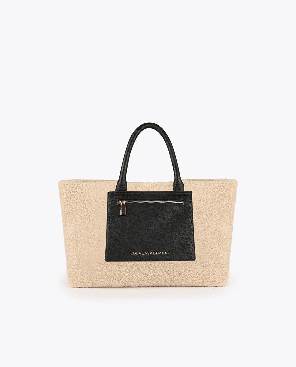 Faux shearling tote bag