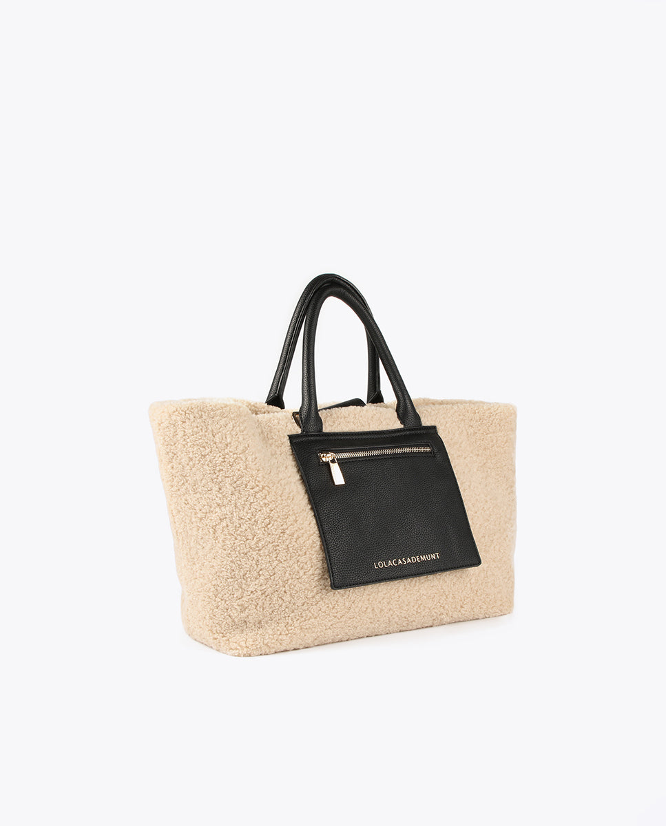 Faux shearling tote bag