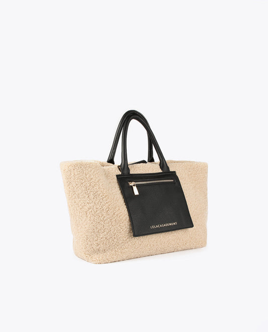 Faux shearling tote bag