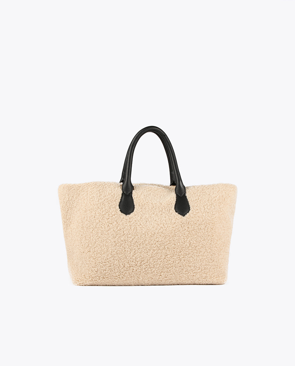 Faux shearling tote bag