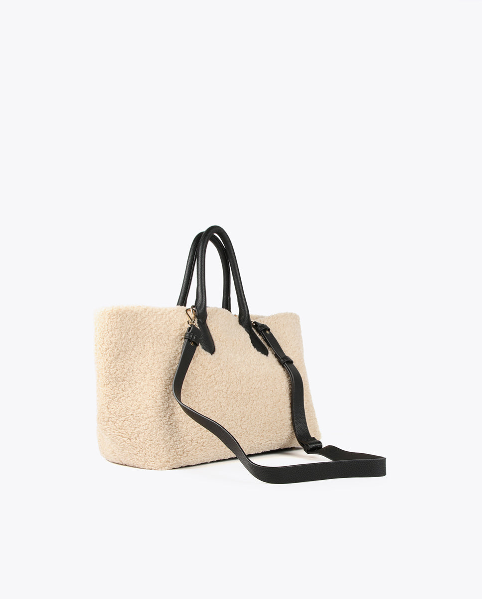 Faux shearling tote bag