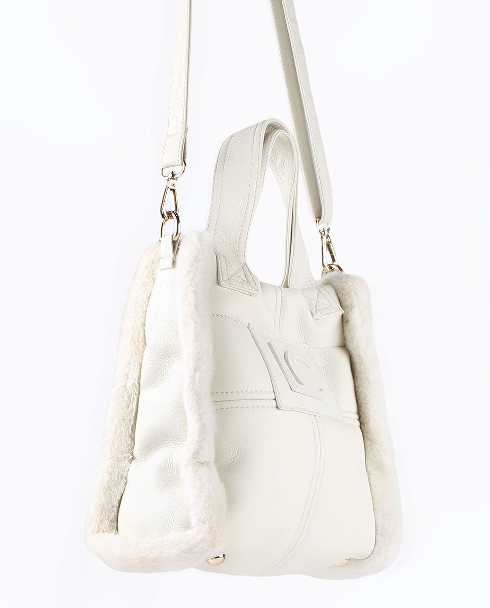 Faux leather and faux fur crossbody bag