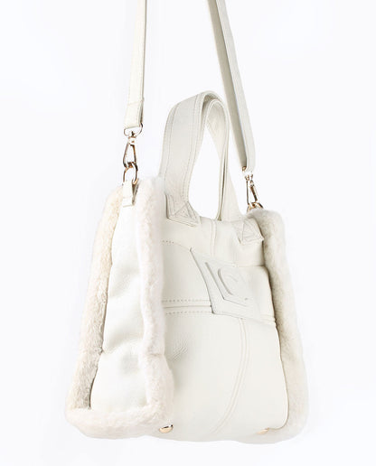 Faux leather and faux fur crossbody bag