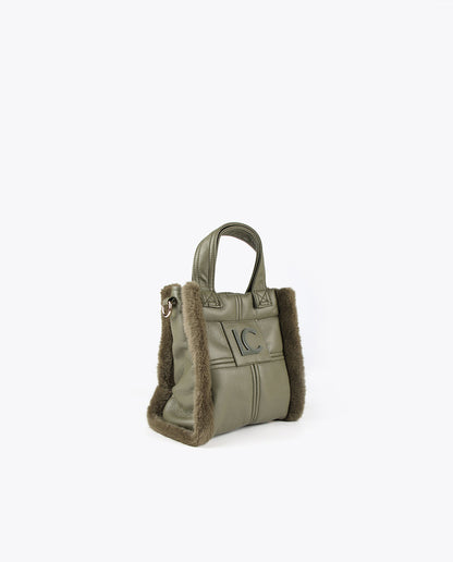 Faux leather and faux fur crossbody bag