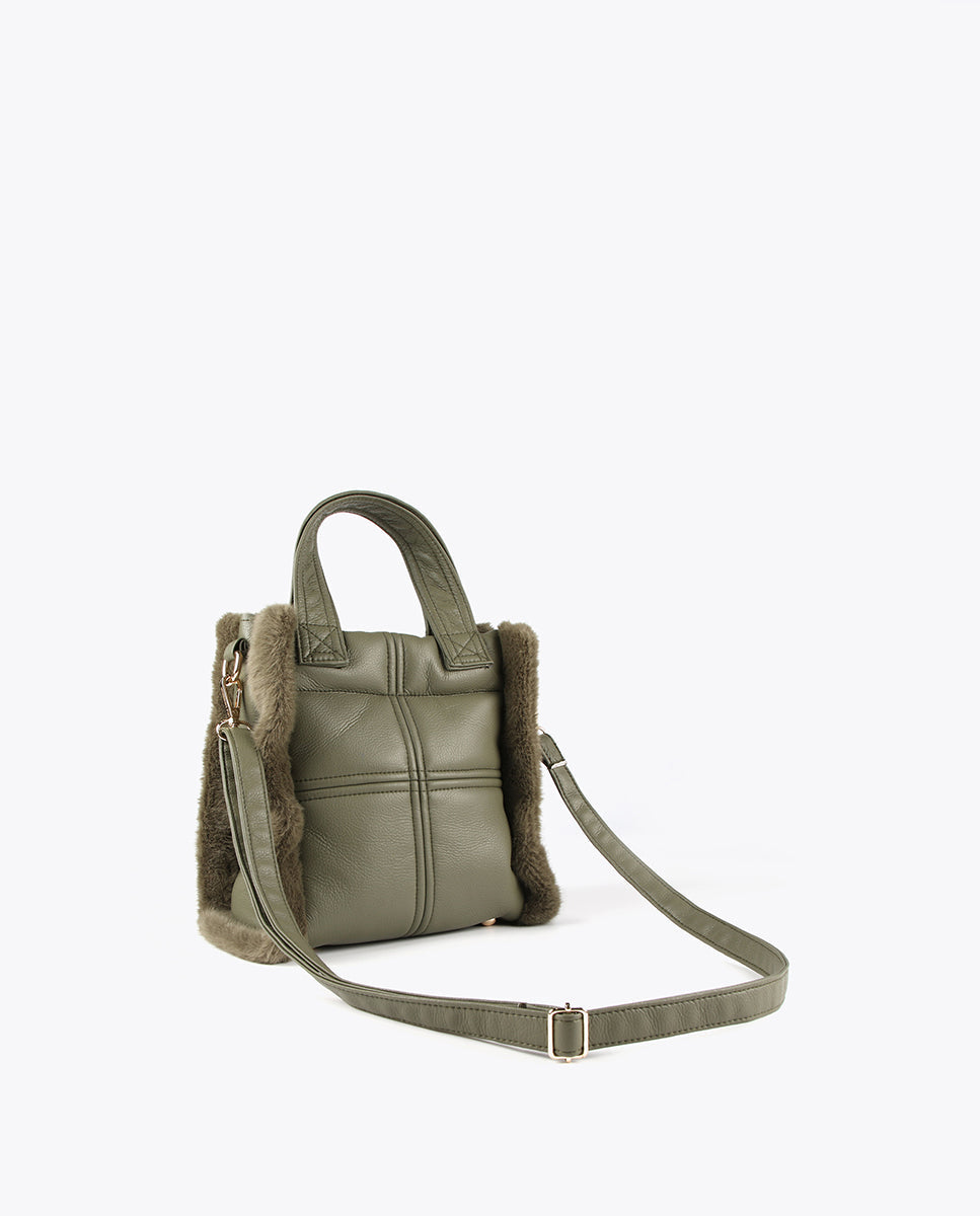 Faux leather and faux fur crossbody bag