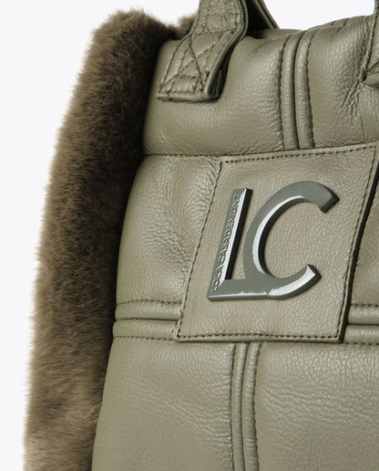 Faux leather and faux fur crossbody bag