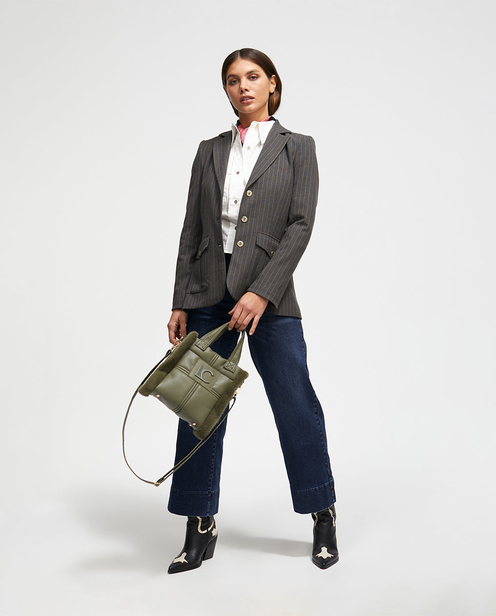 Faux leather and faux fur crossbody bag