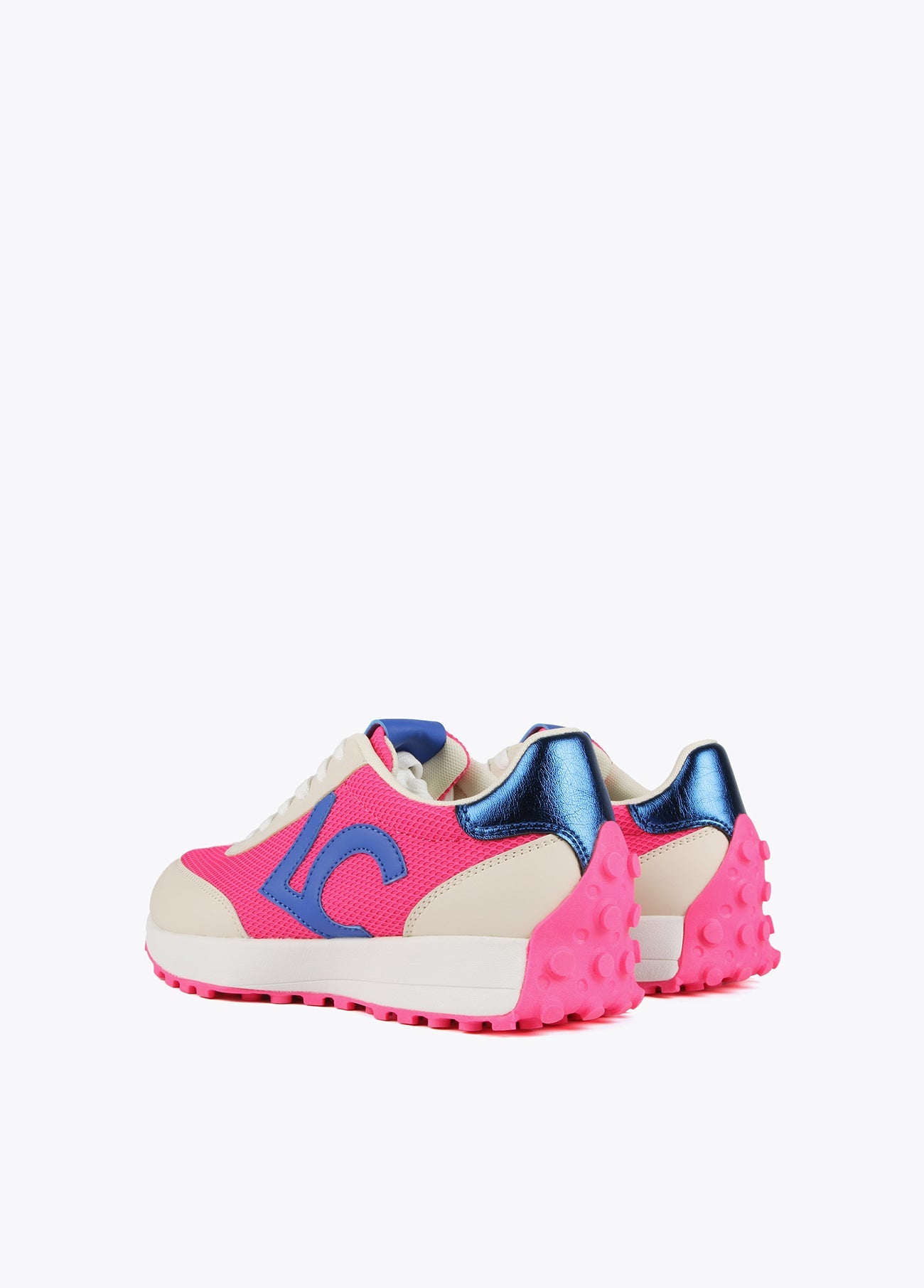 Blue and neon pink sneakers