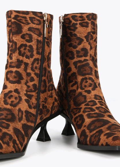 Animal print fabric ankle boots