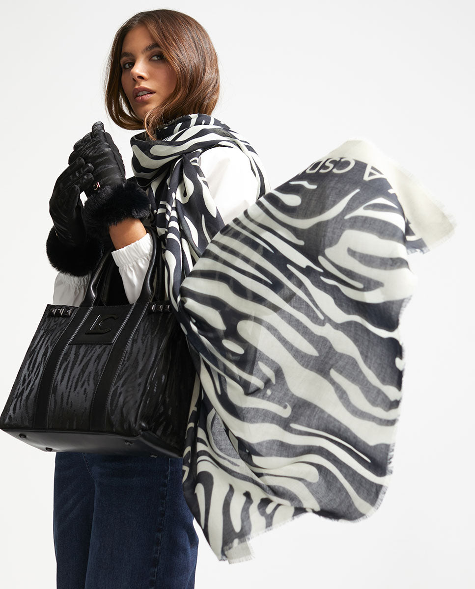 Logo and zebra print scarf