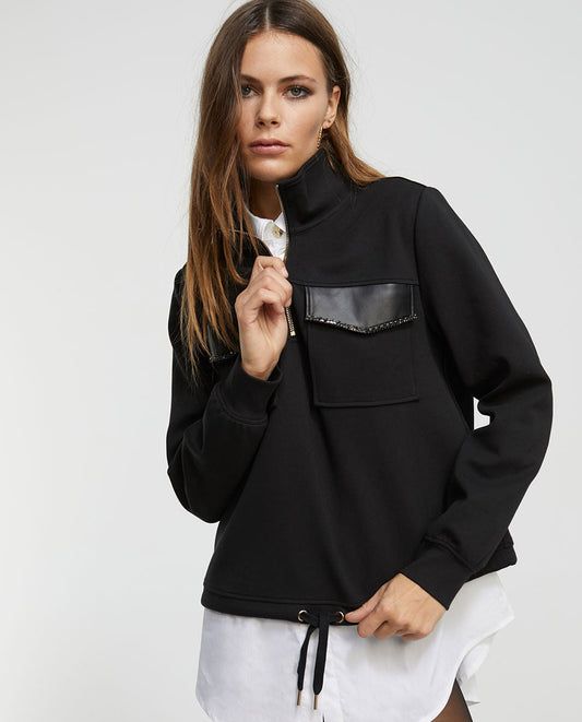 Sweatshirt with diamanté detail-LF2411002-BLACK
